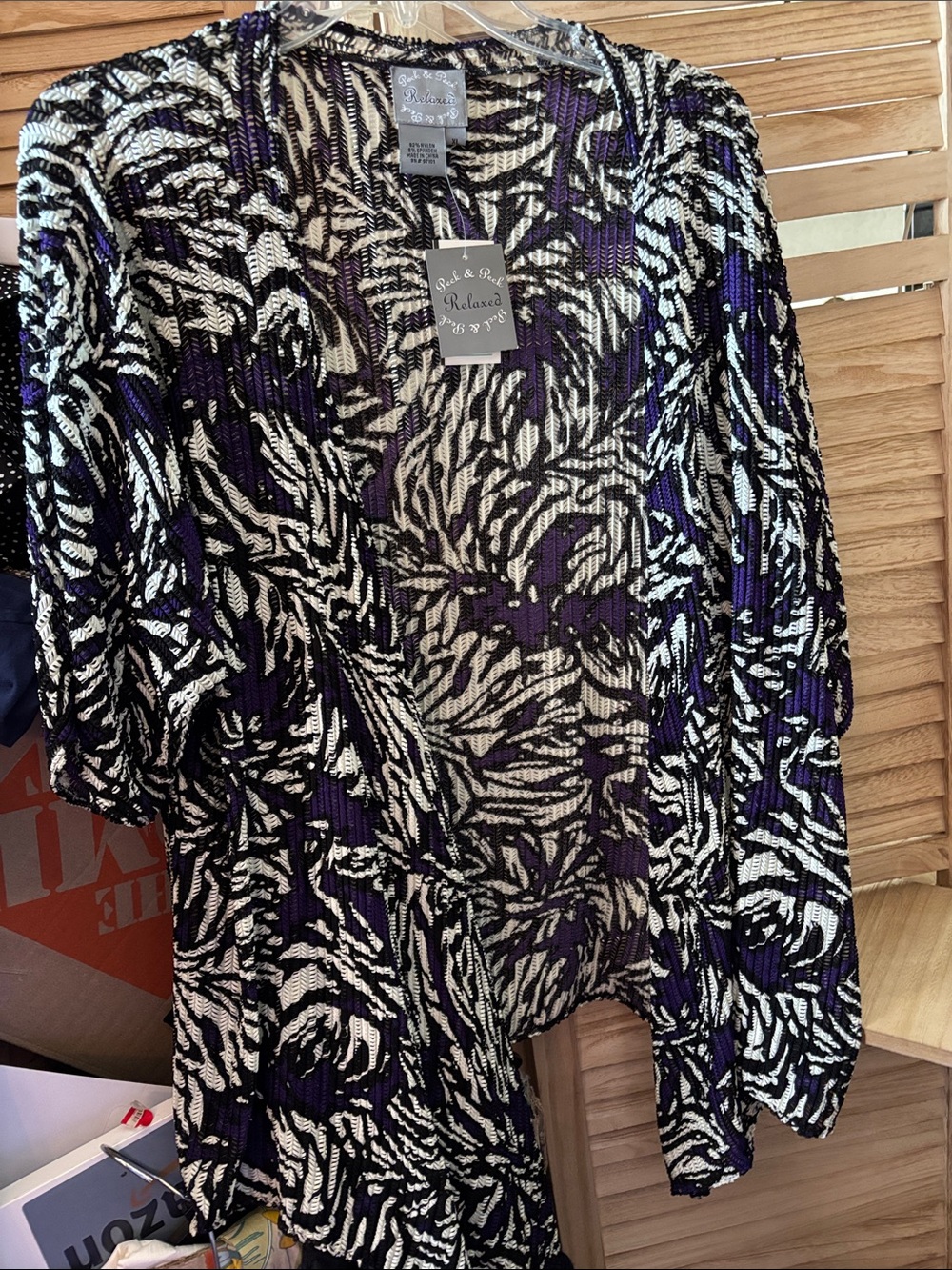 Peck and Peck Purple Patterned Open Front Cardigan XL NWT